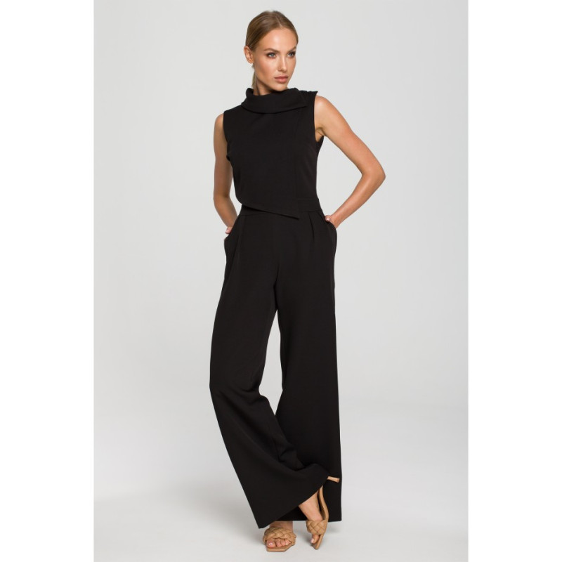 M702 Sleeveless jumpsuit with double front - black