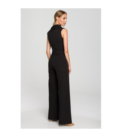 M702 Sleeveless jumpsuit with double front - black