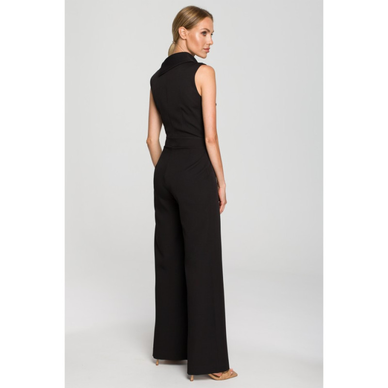 M702 Sleeveless jumpsuit with double front - black