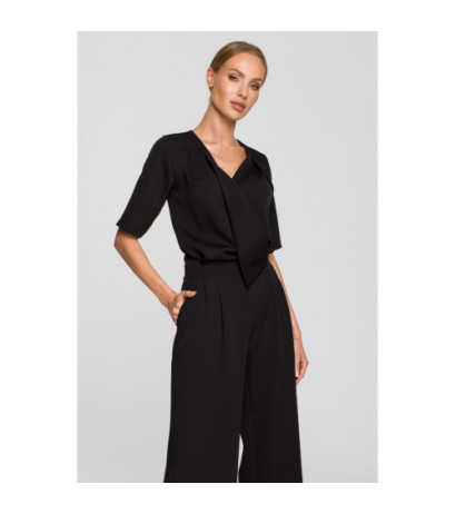 M703 Jumpsuit with decorative neckline - black