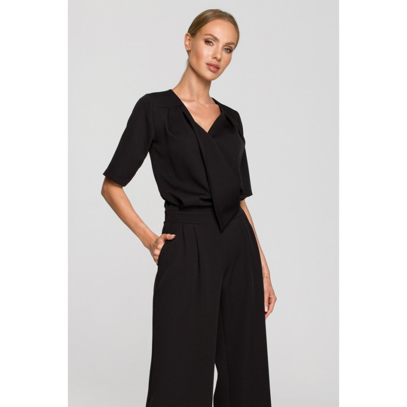 M703 Jumpsuit with decorative neckline - black