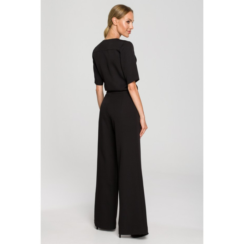 M703 Jumpsuit with decorative neckline - black