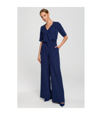 M703 Jumpsuit with decorative neckline - navy blue