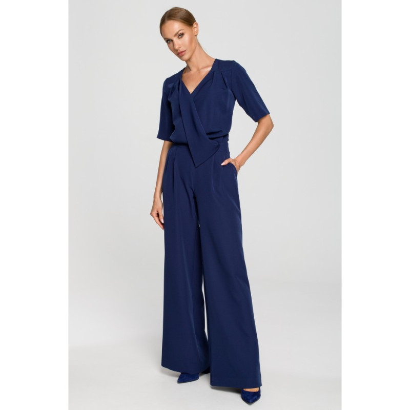 M703 Jumpsuit with decorative neckline - navy blue