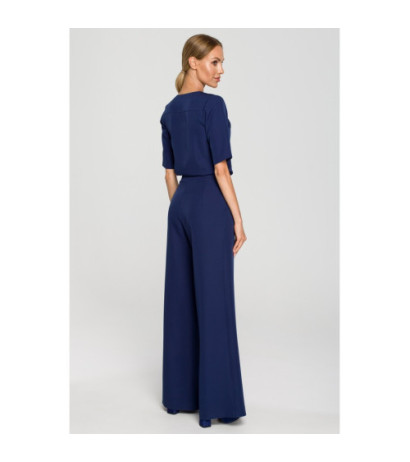 M703 Jumpsuit with decorative neckline - navy blue