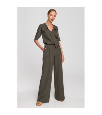 M703 Jumpsuit with decorative neckline - khaki