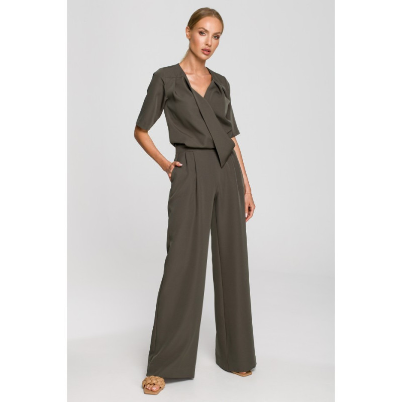 M703 Jumpsuit with decorative neckline - khaki