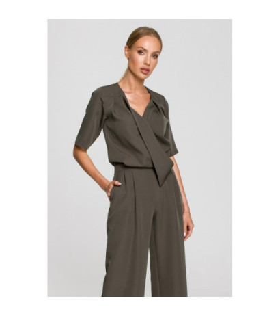 M703 Jumpsuit with decorative neckline - khaki