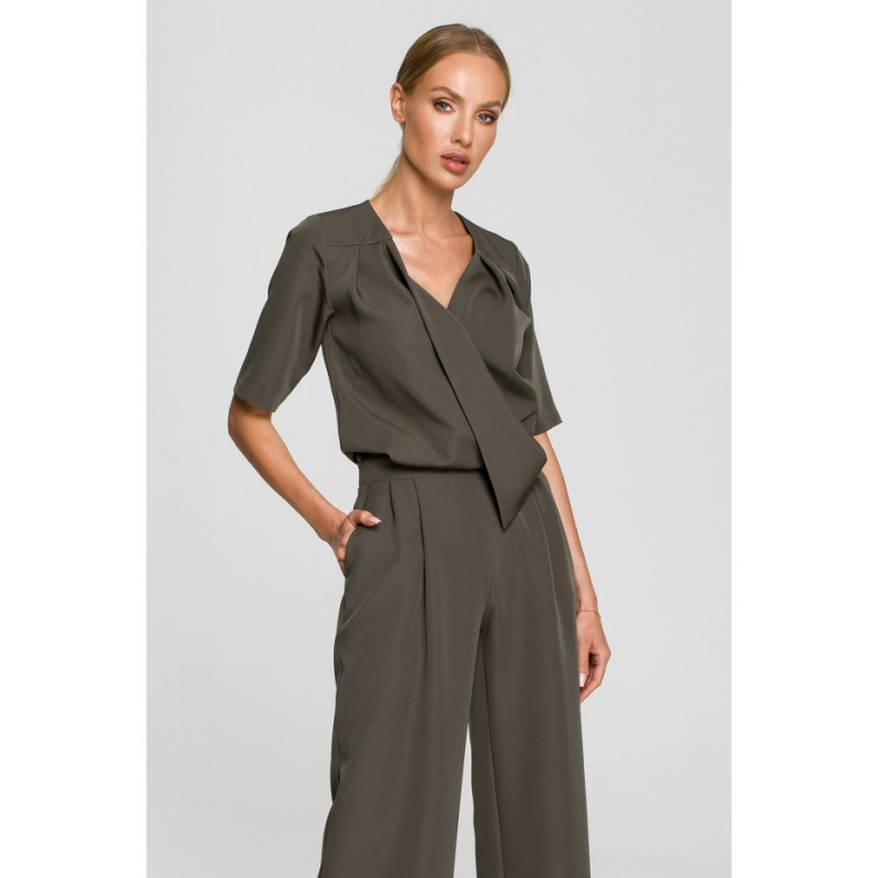 M703 Jumpsuit with decorative neckline - khaki