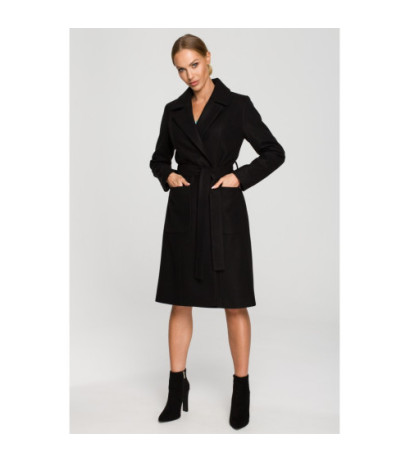 M708 Classic cut coat with belt - black