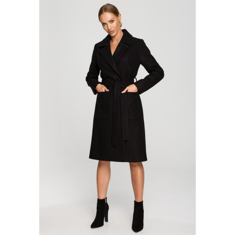 M708 Classic cut coat with belt - black