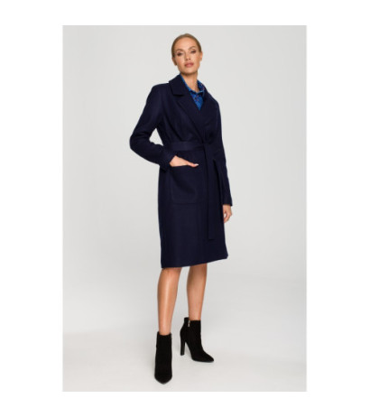 M708 Classic cut coat with belt - navy blue