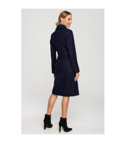 M708 Classic cut coat with belt - navy blue