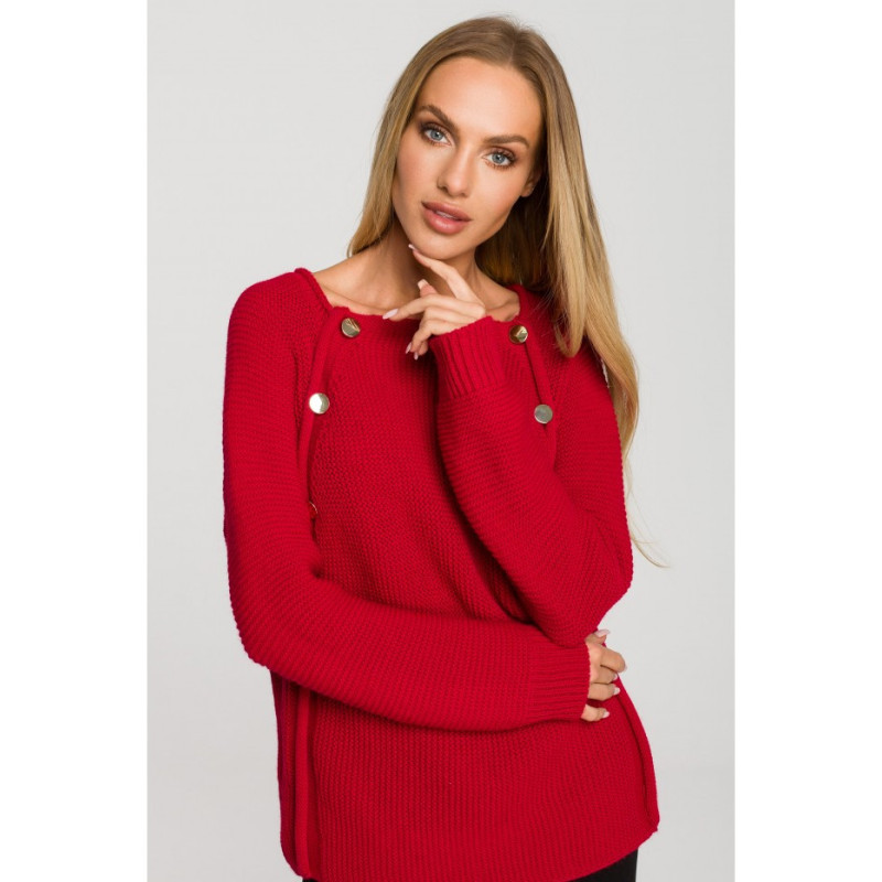 M712 Sweater with decorative buttons - raspberry