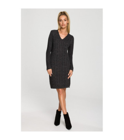 M713 Dress with plaid weave on the front - graphite