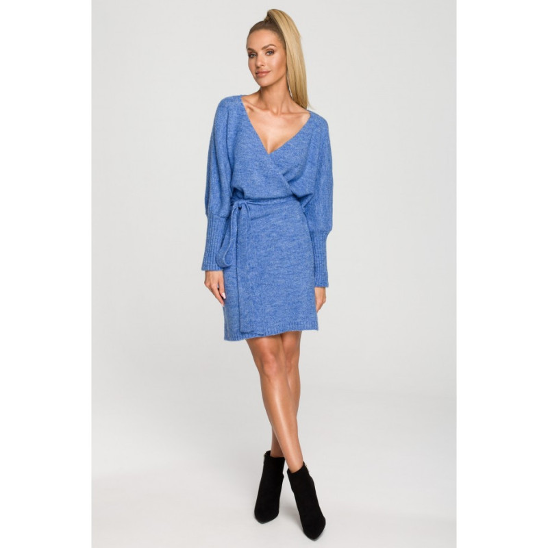 M714 Overlap sweater dress - azure