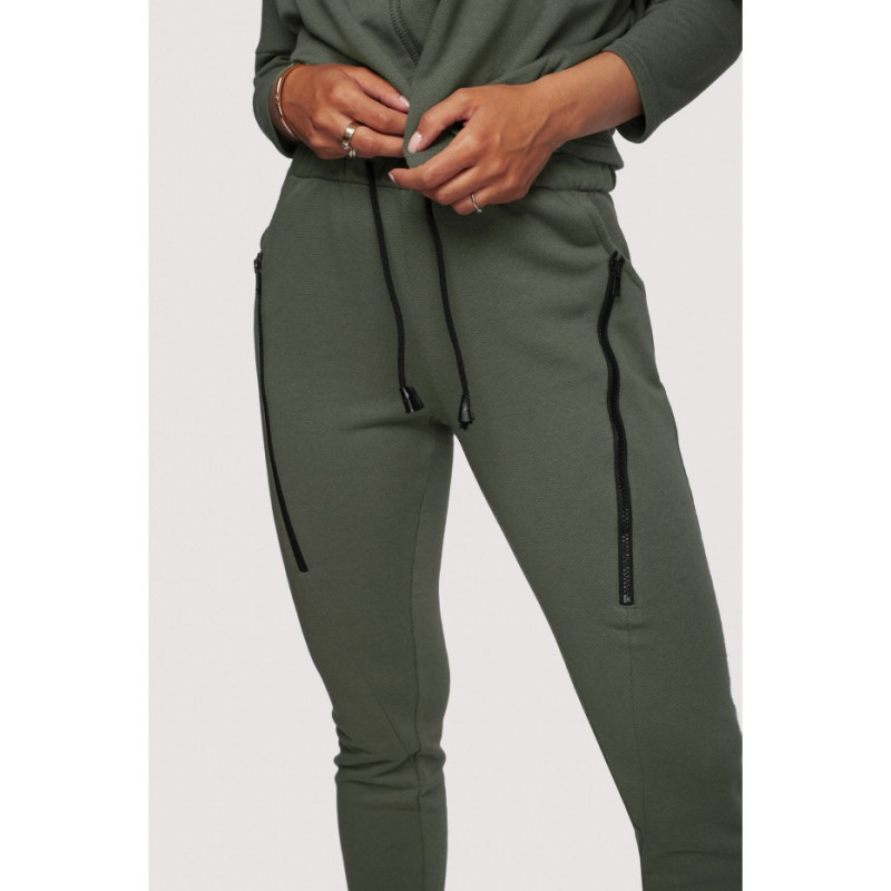 B240 Trousers with decorative zips - khaki