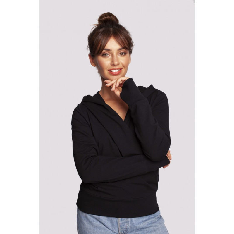 B246 Overlap hooded sweatshirt - black