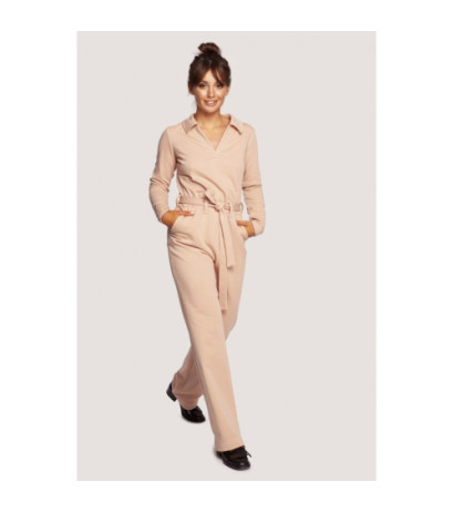 B248 Jumpsuit with collar and belt - beige