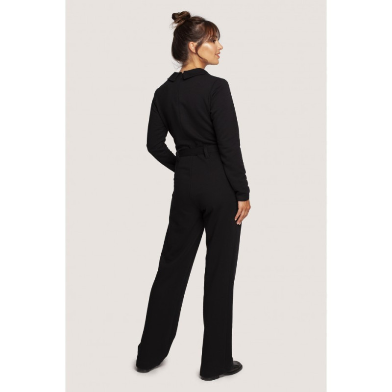 B248 Jumpsuit with collar and belt - black