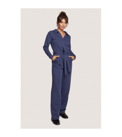 B248 Jumpsuit with collar and belt - blue