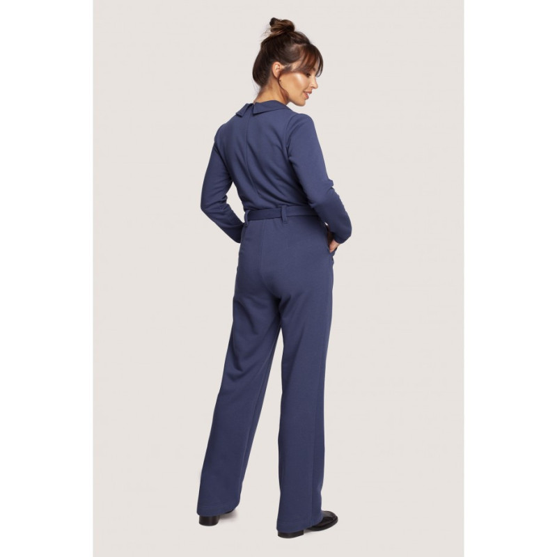 B248 Jumpsuit with collar and belt - blue