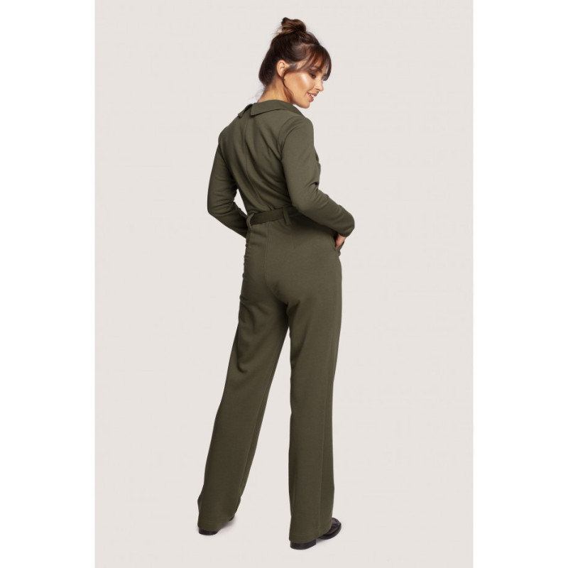 B248 Jumpsuit with collar and belt - olive green