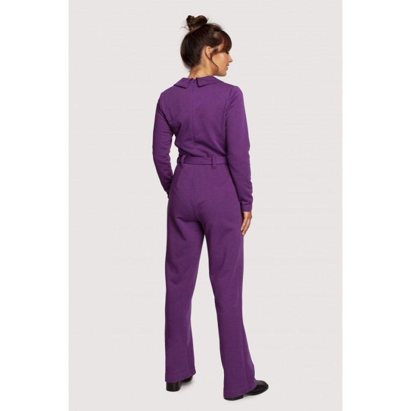 B248 Jumpsuit ar apkakli un jostu - violets