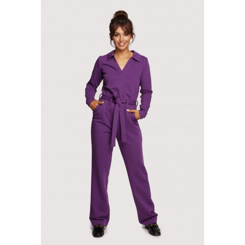 B248 Jumpsuit ar apkakli un jostu - violets