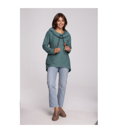 B249 Sweatshirt with chimney and hood - turquoise