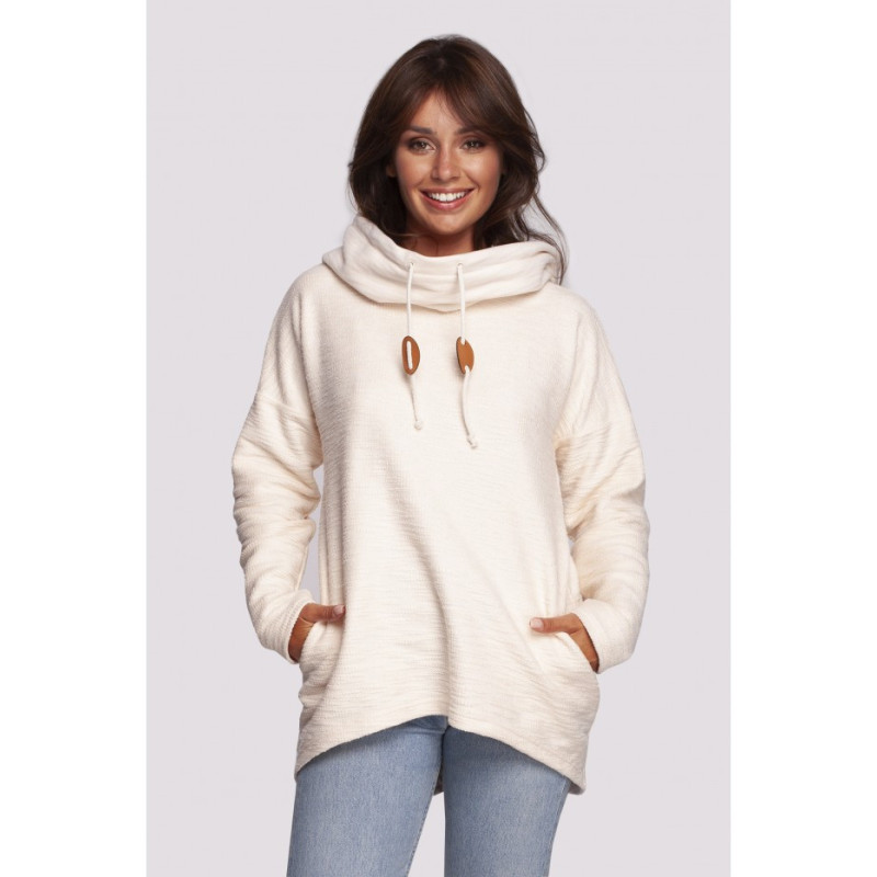 B249 Sweatshirt with chimney and hood - vanilla