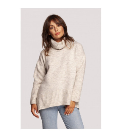 BK086 Sweater with turtleneck and back slit - ivory