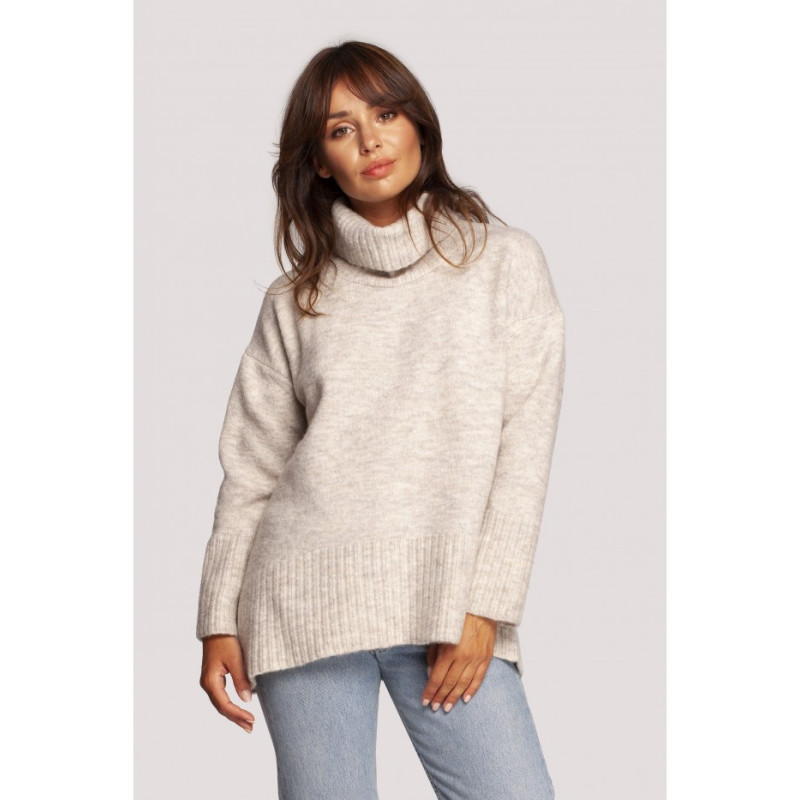 BK086 Sweater with turtleneck and back slit - ivory