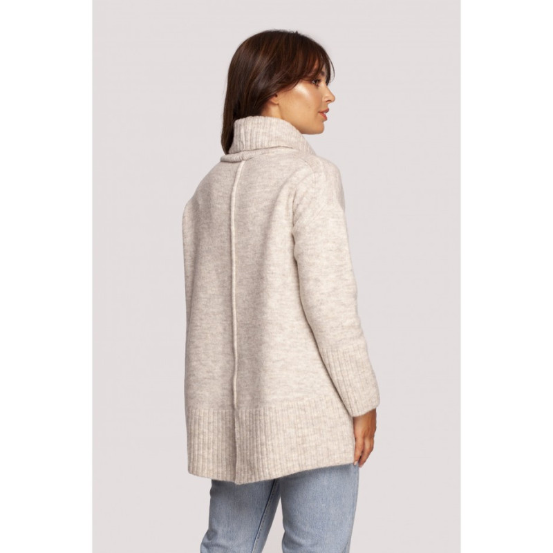 BK086 Sweater with turtleneck and back slit - ivory