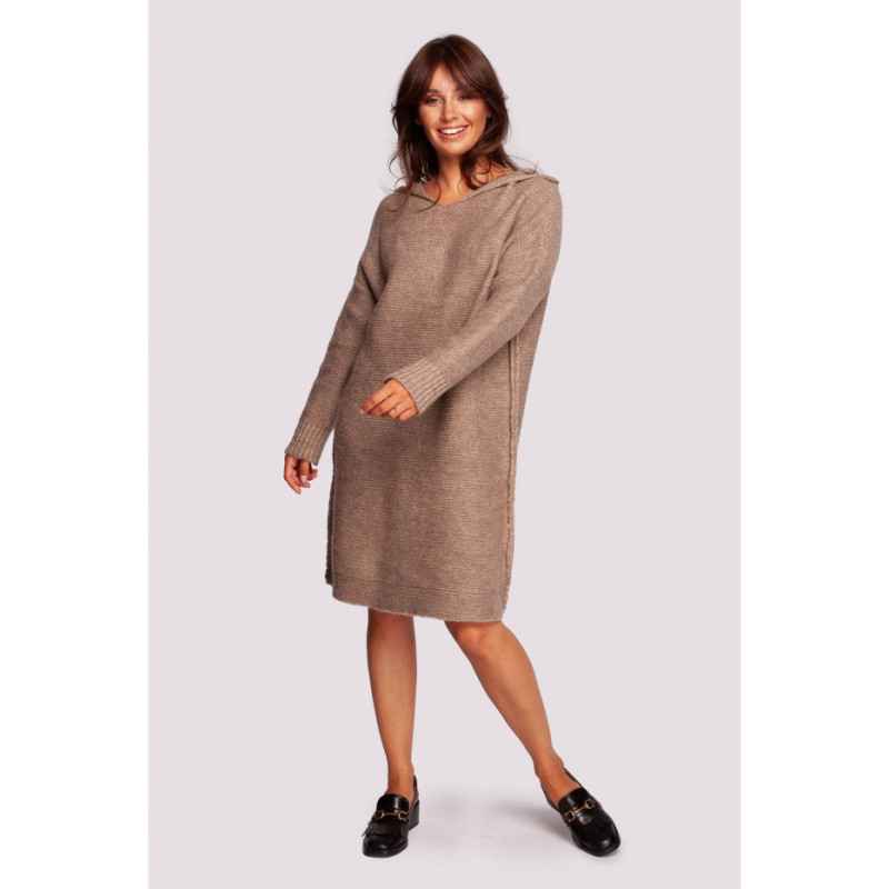 BK089 Hooded dress sweater - light brown