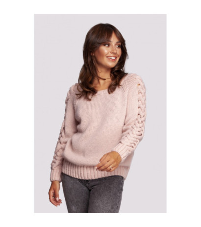 BK090 Sweater with wide neckline and braided sleeves - pink