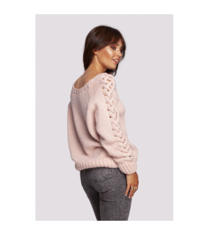 BK090 Sweater with wide neckline and braided sleeves - pink