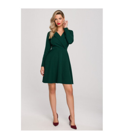 K138 Flared dress with collar - bottle green