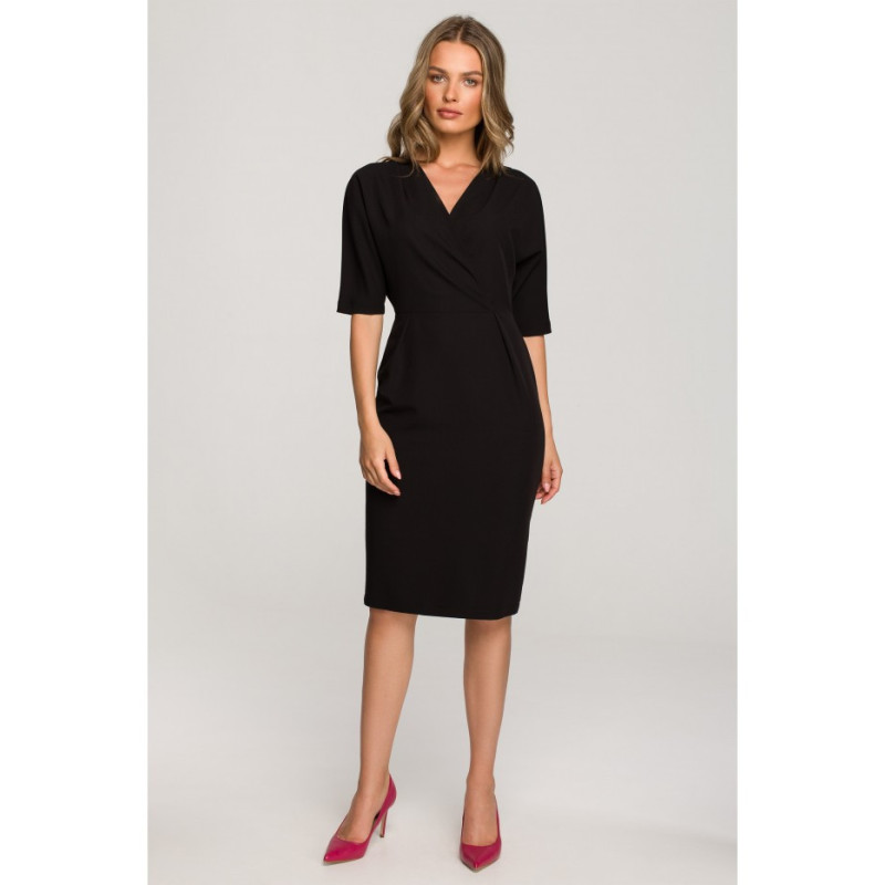 S313 Dress with envelope neckline - black