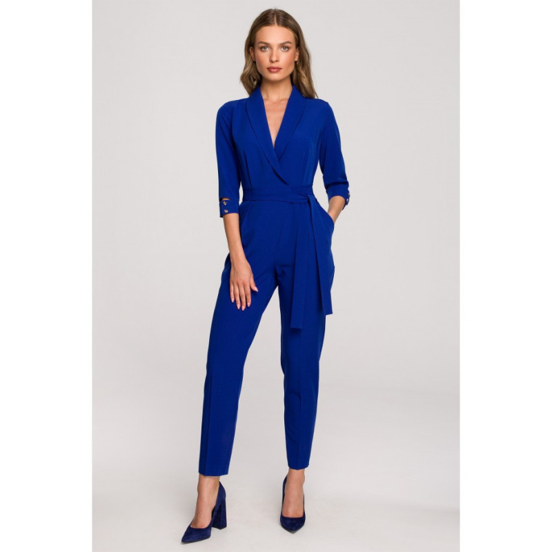 S316 Shawl collar jumpsuit - cornflower