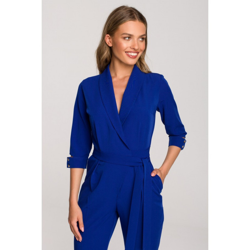 S316 Shawl collar jumpsuit - cornflower