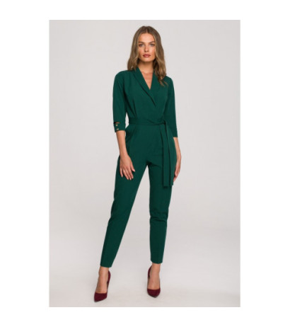 S316 Jumpsuit with shawl collar - green