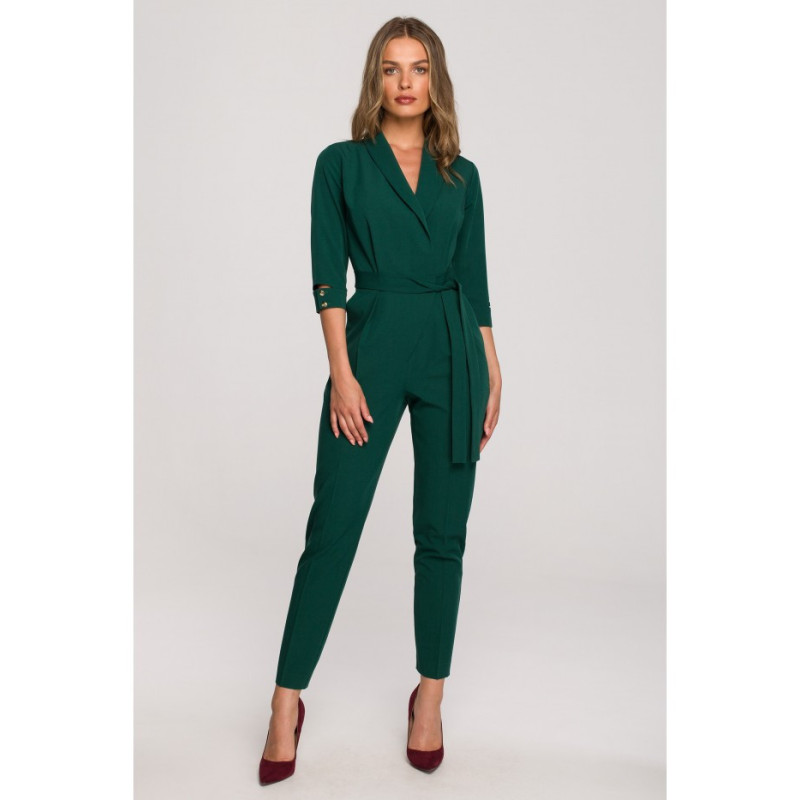 S316 Jumpsuit with shawl collar - green