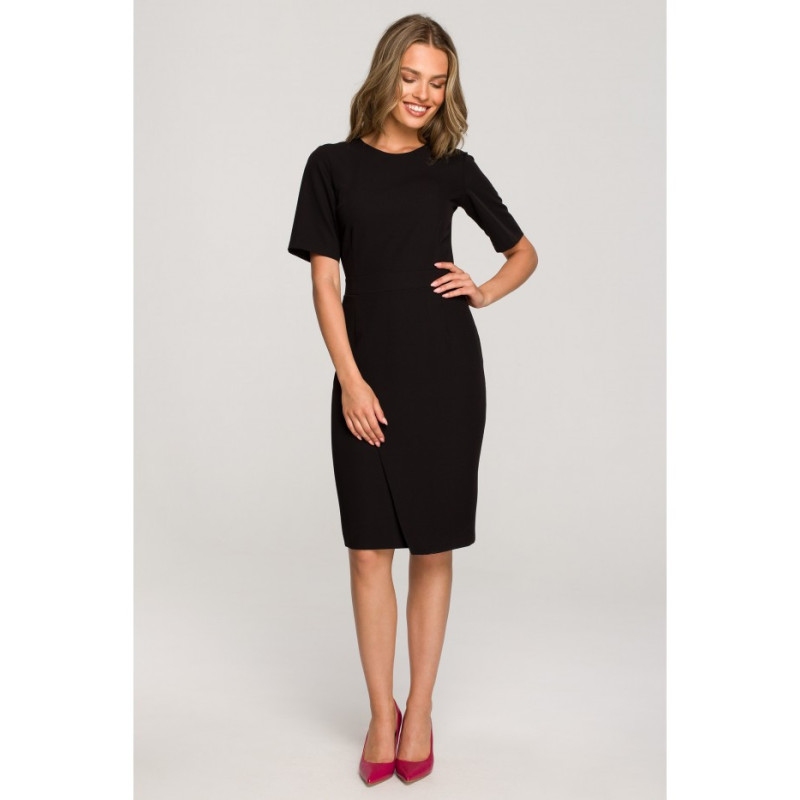 S317 Dress with overlap skirt - black