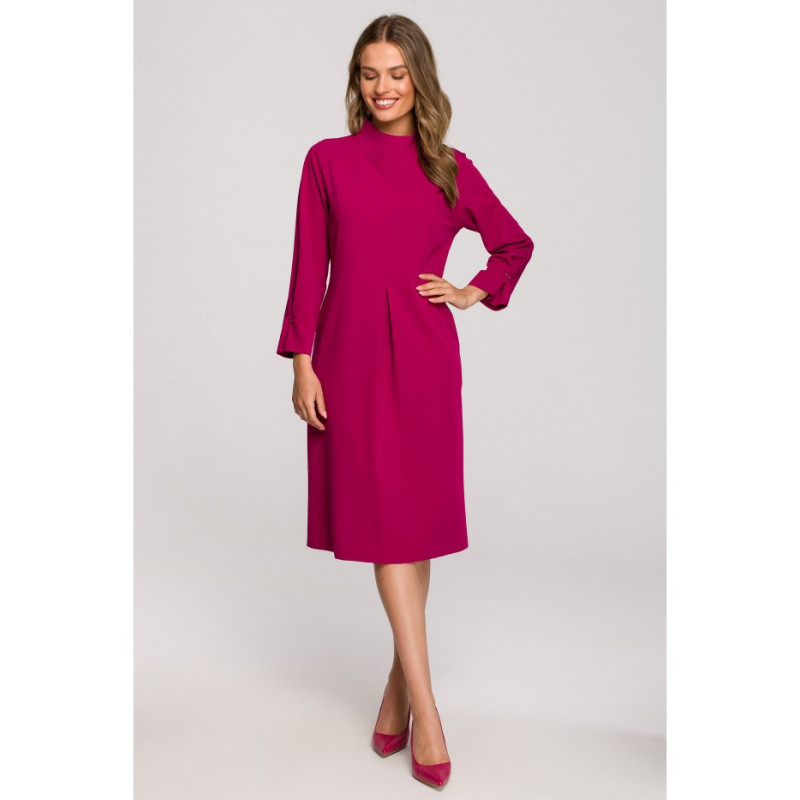 S318 Dress with decorative pleats - plum