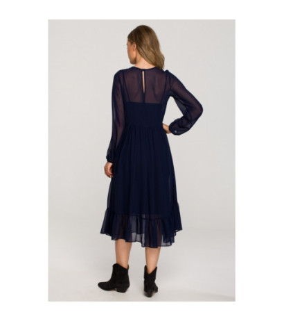 S319 Chiffon dress with ruffle - navy blue