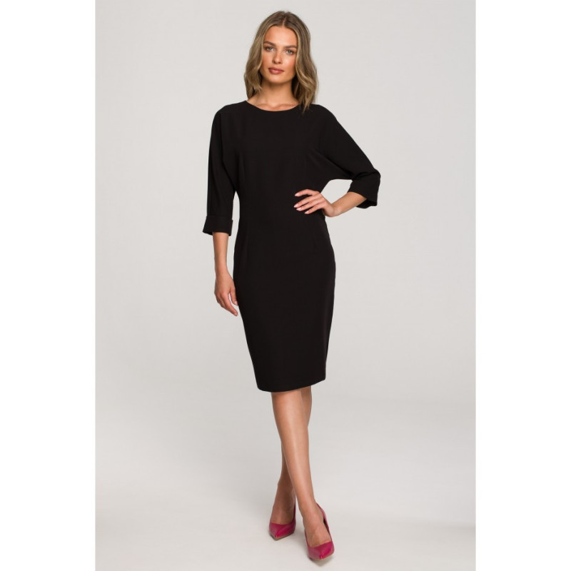 S324 Dress with kimono sleeves plain - black