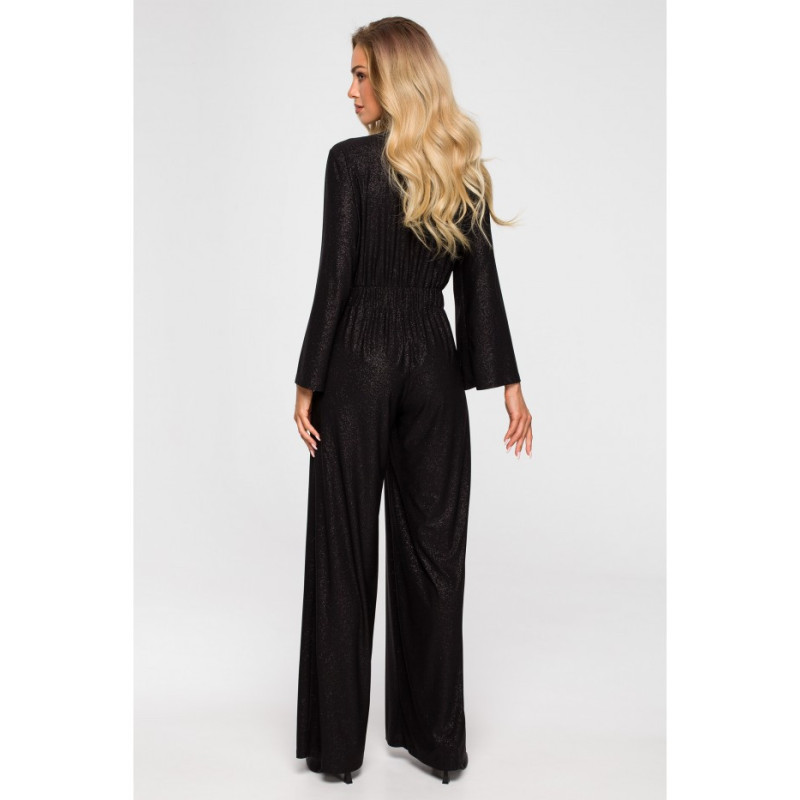 M720 Jumpsuit with envelope neckline - black