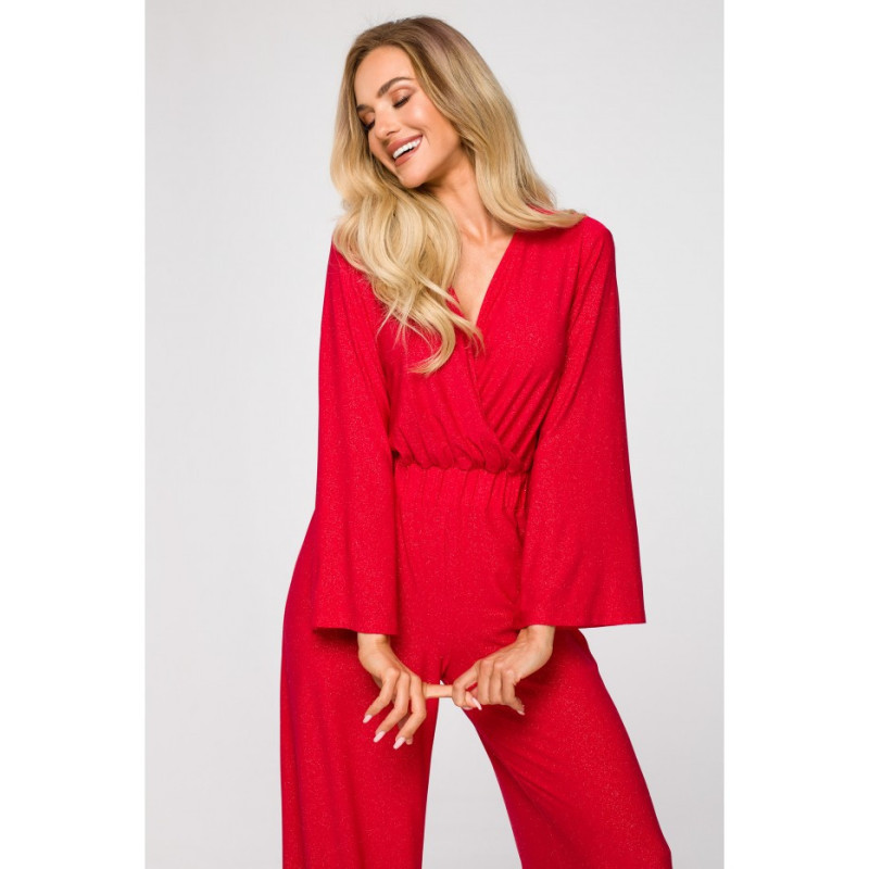 M720 Jumpsuit with envelope neckline - red