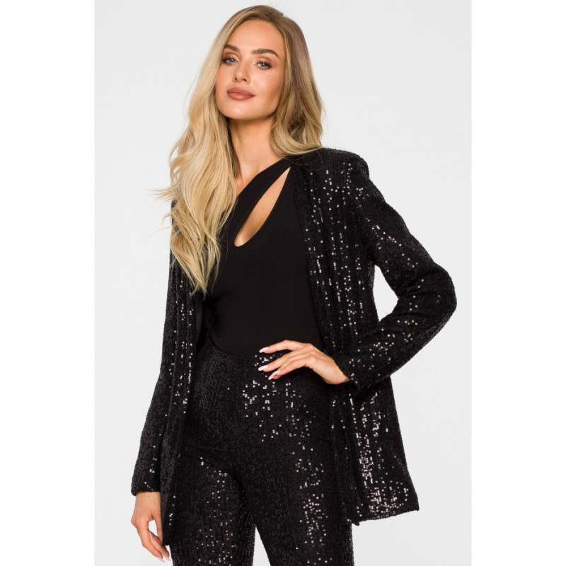 M724 Sequin unbuttoned jacket - black